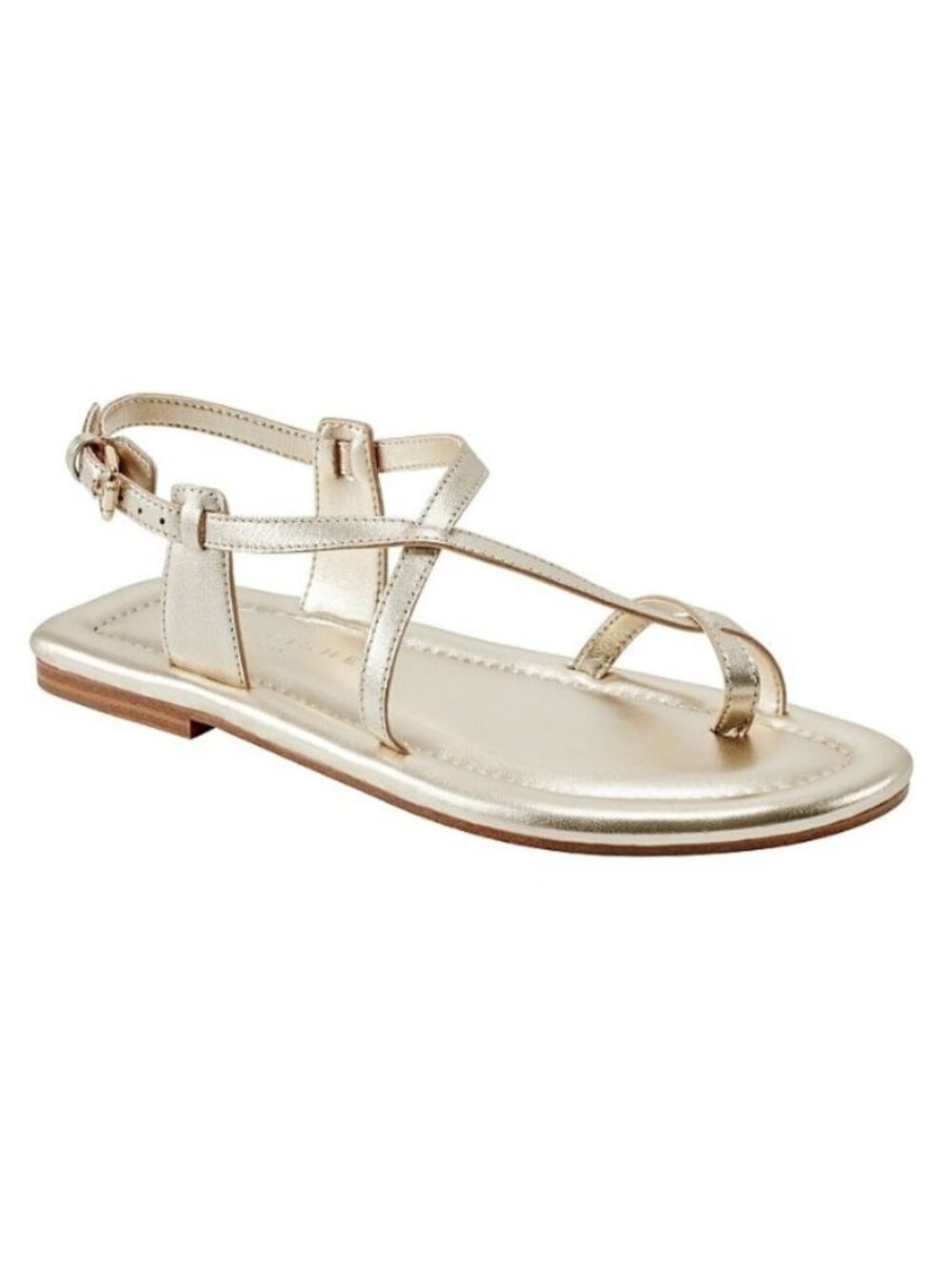120$ Marc Fisher Gerty Strappy Leather Toe-Ring Sandals Size 9.5 US Platino Gold